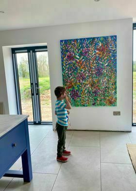 Scarlett.Extra Large Hand Painted Watercolour And Acrylic Floral Abstract On Canvas 120cm X 180cm Blue/Green/Pink/Red photo furniture