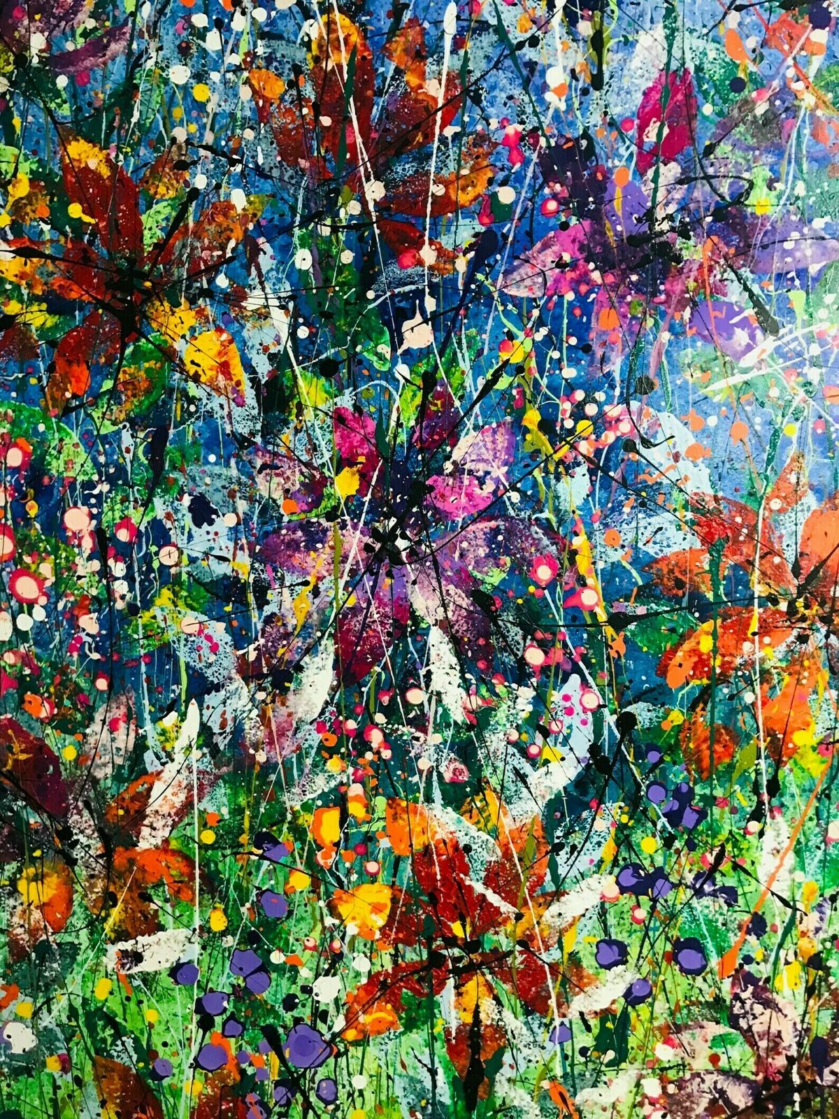Scarlett.Extra Large Hand Painted Watercolour And Acrylic Floral Abstract On Canvas 120cm X 180cm Blue/Green/Pink/Red photo vinterior