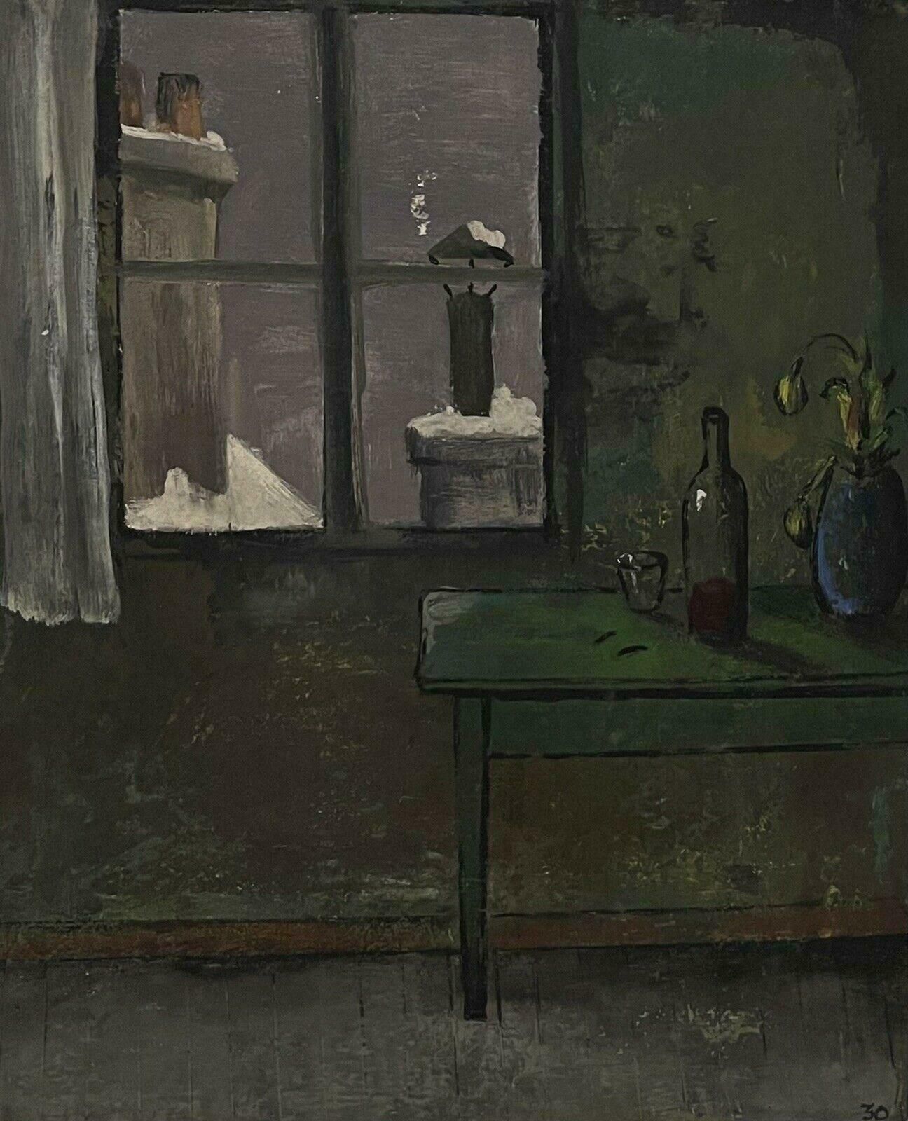 August Pietriparisian Interior Attic Room Mid 20th Century French Signed Oil, Rooftop Views photo 612.0
