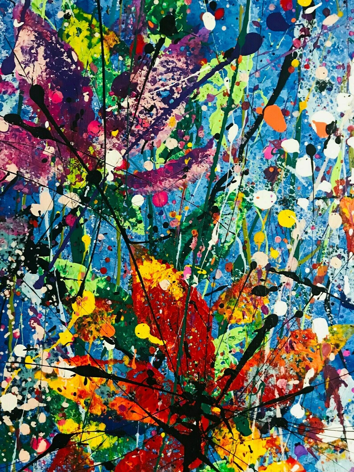 photo for sale Scarlett.Extra Large Hand Painted Watercolour And Acrylic Floral Abstract On Canvas 120cm X 180cm Blue/Green/Pink/Red