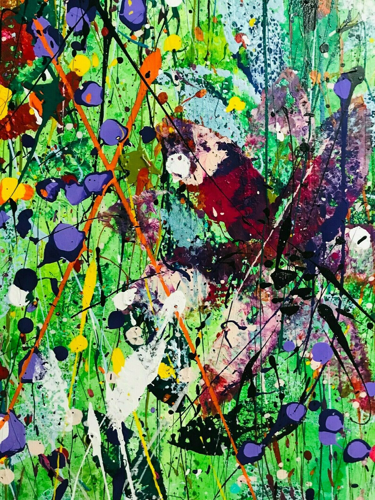 3950.0 Scarlett.Extra Large Hand Painted Watercolour And Acrylic Floral Abstract On Canvas 120cm X 180cm Blue/Green/Pink/Red photo