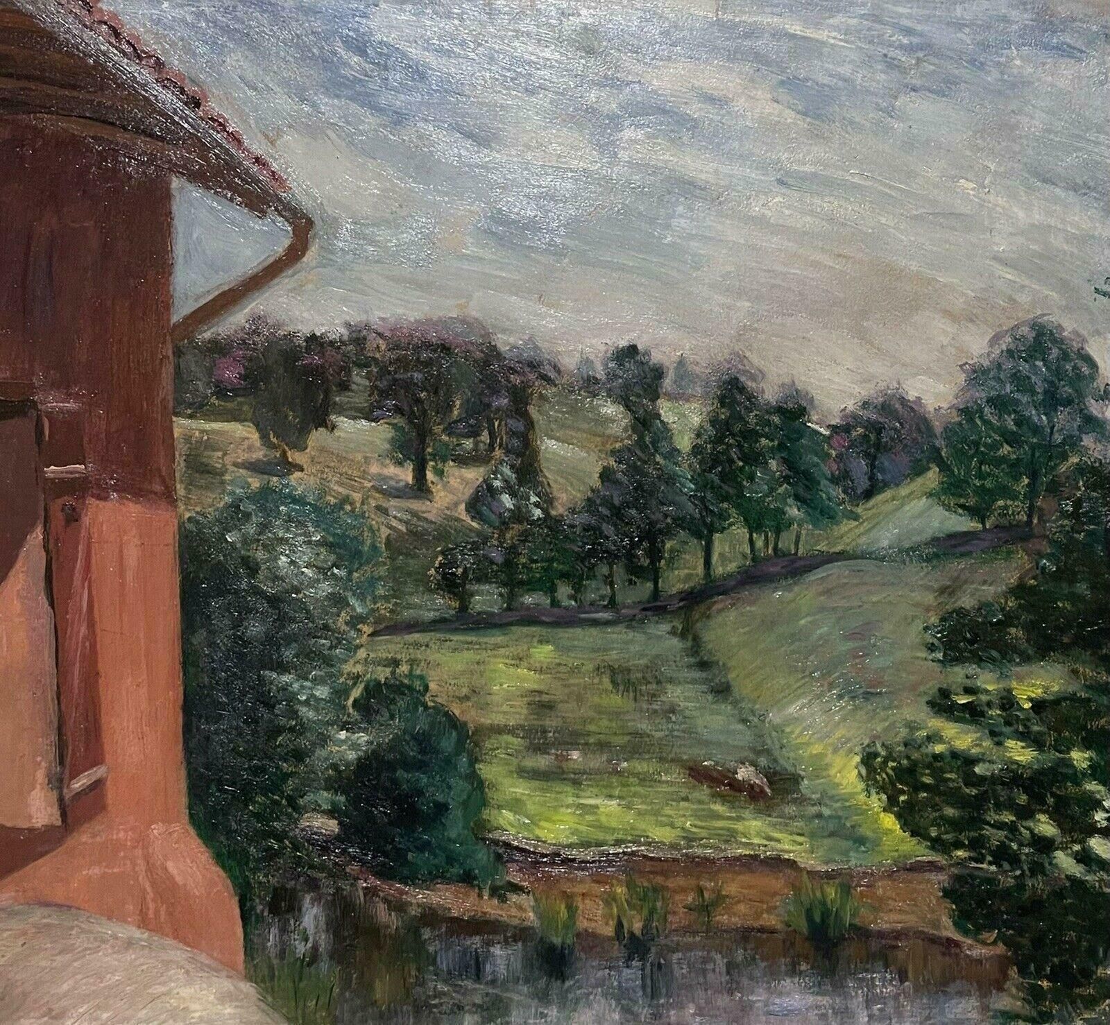 French Schoolmid Century French Impressionist Oil, Country House In Windswept Landscape1950's photo for sale
