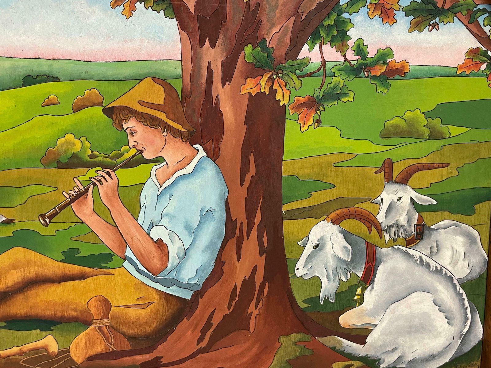 French Arts & Craftshuge French Arts & Crafts Painting Shepherd & Flock In Landscape, Ornate Framec. 1950's photo vinterior