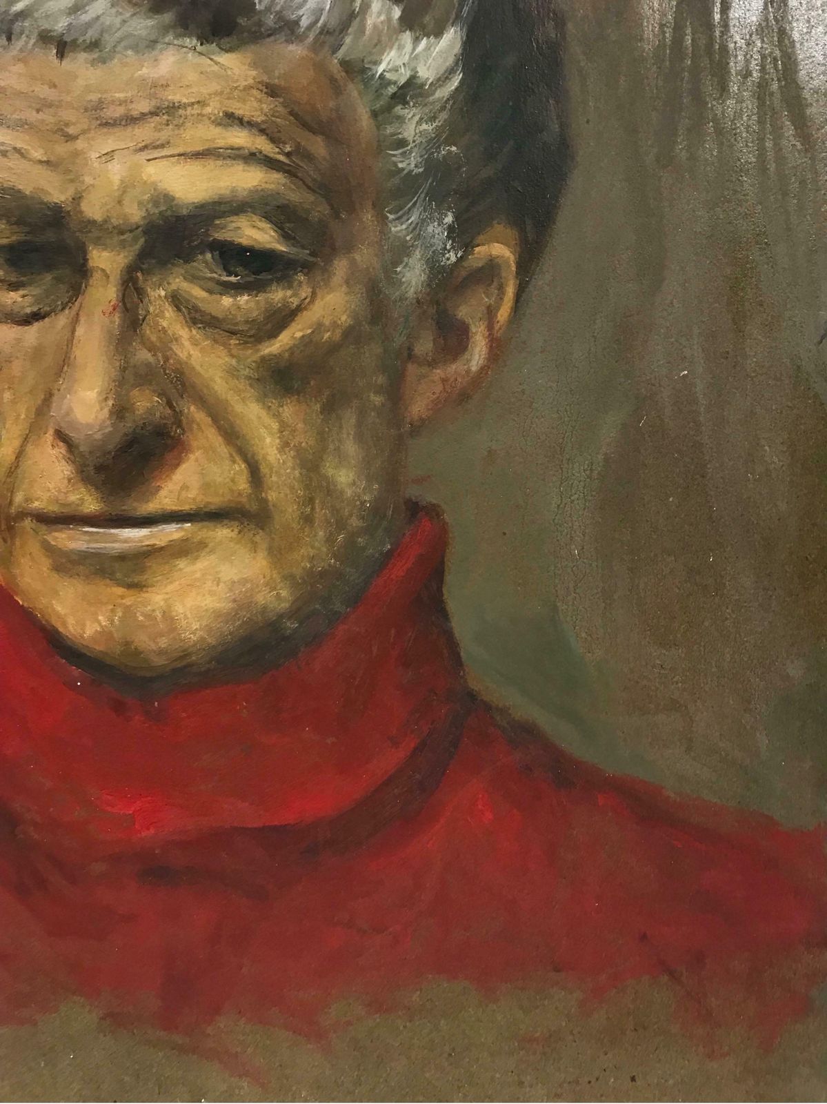 1980's Frenchportrait Of Distinguished Man In Red Polo Neck Sweater, Signed Oil Painting photo Art