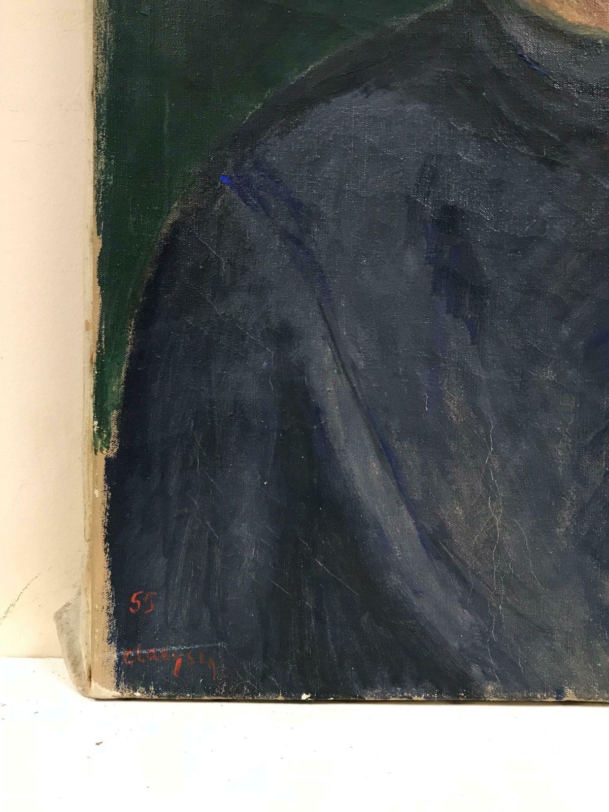 20th Century French School1950's French Signed Oil, Portrait Of Young Man In Blue Jersey photo 964.0