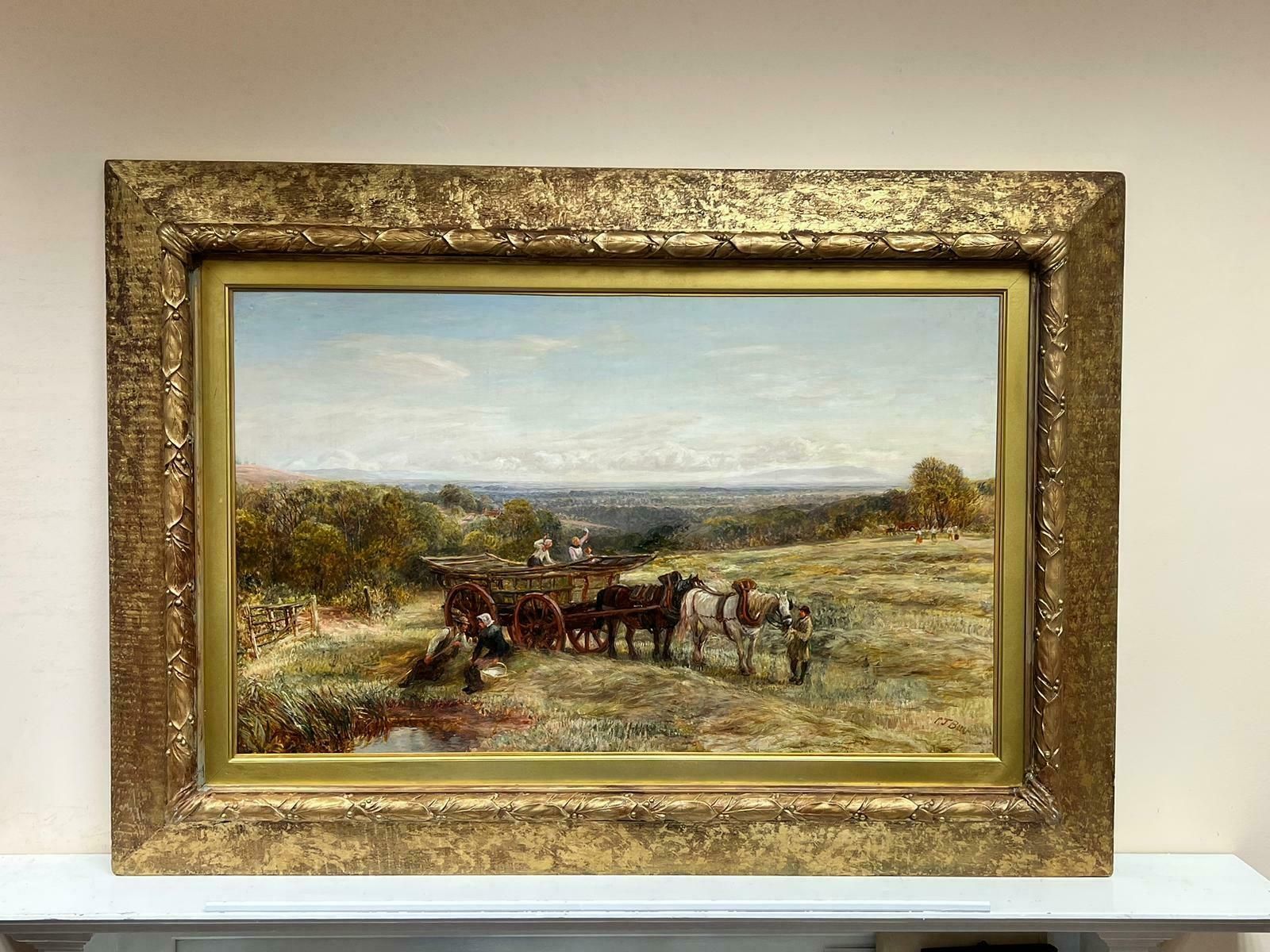 Charles Thomas Burthuge Victorian Signed Oil Painting Hay Making In The Surrey Horse & Cart photo for sale