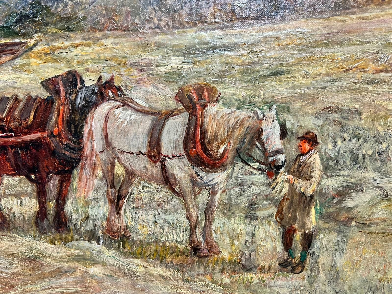 Charles Thomas Burthuge Victorian Signed Oil Painting Hay Making In The Surrey Horse & Cart photo 5609.0
