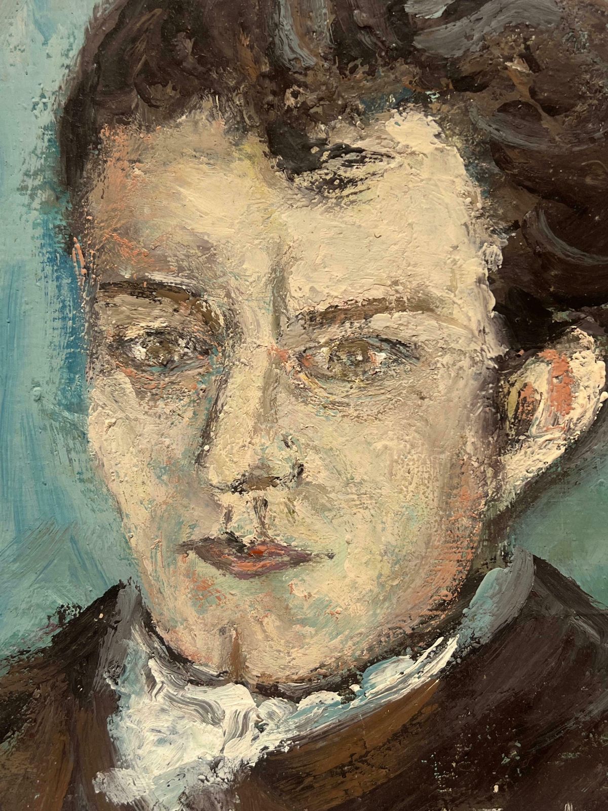 Fanch Lelexpressive Portrait Of A Gentleman In A Cravat Modernist French Oil20th Century photo 535.0