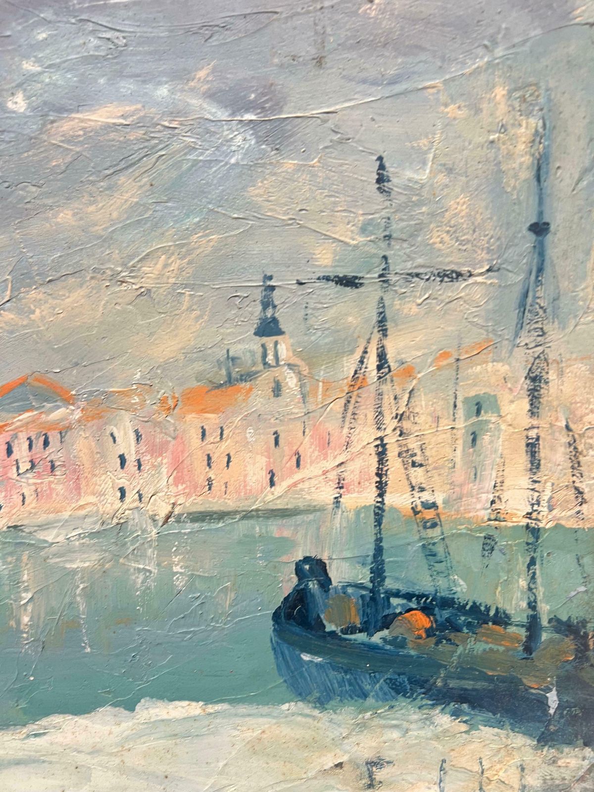 Fanch Lelmid 20th Century Impressionist Coastal View Tranquil Harbor Scene With Sailboats20th Century photo for sale