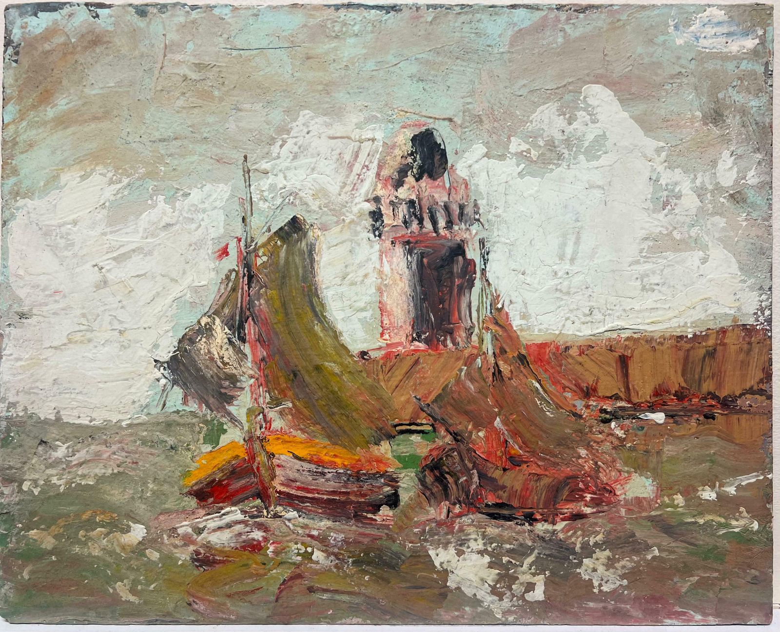 Fanch Lelexpressive Seascape With Sailing Boats Coastal Scene In Thick Impasto Brittany20th Century photo furniture