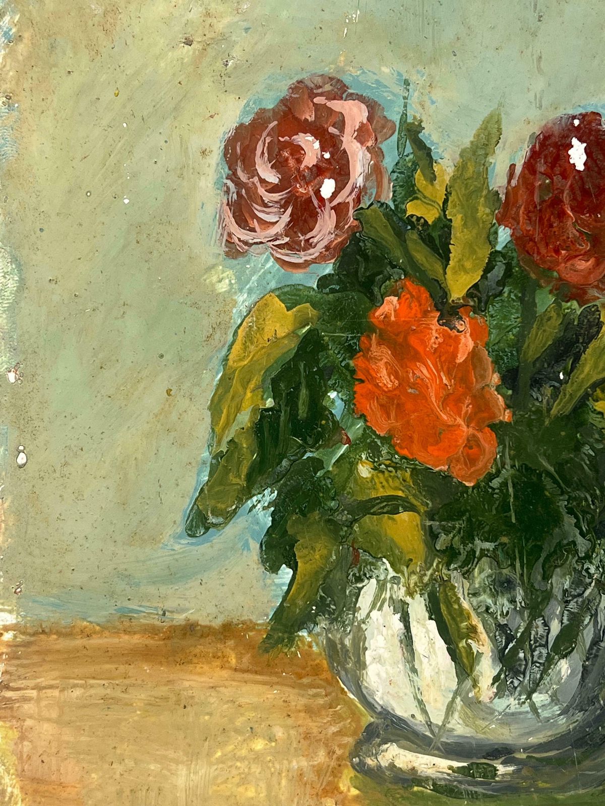 Fanch Lelvibrant Bouquet Of Roses And Carnations In A Glass Vase Still Life Mid Century20th Century photo 484.0