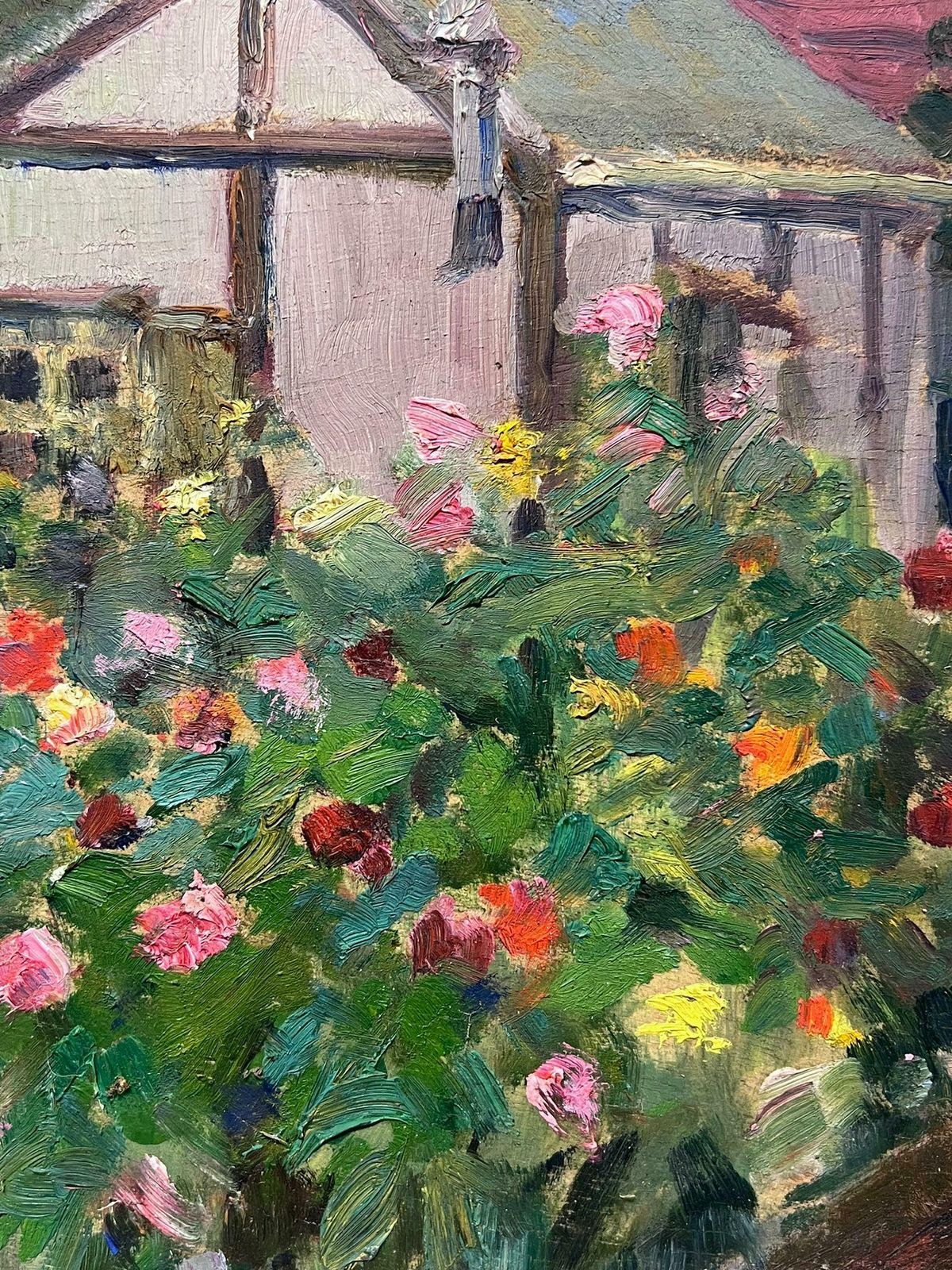 Louise Alixfrench Impressionist Oil Summer Green House In Rose Garden1940's photo Art