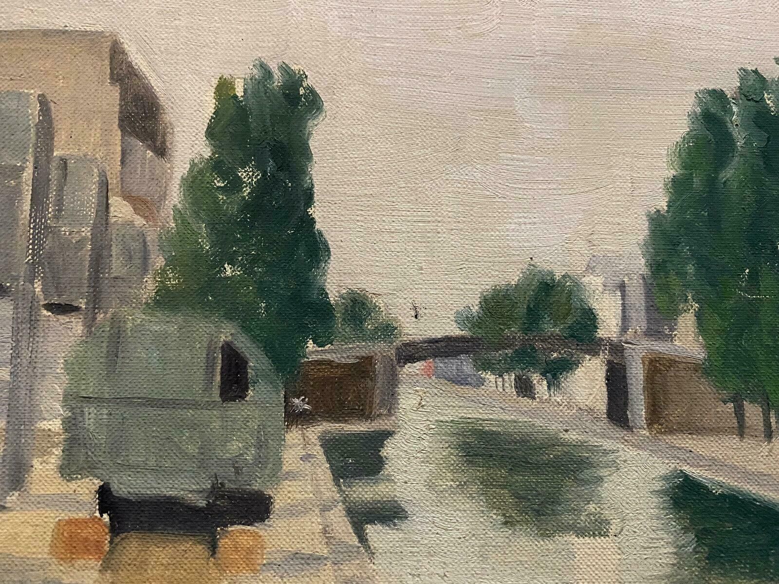 Genevieve Zondervan (1922 2013)mid Century French Oil Painting   Beside The Canalc. 1960's photo furniture