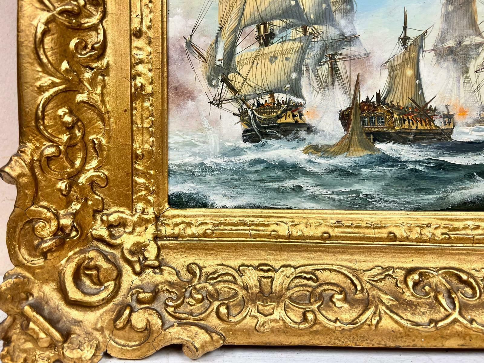 Contemporary English Schoolnaval Engagement Napoleonic Wars Sea Battle Fine English Oil Painting photo Art