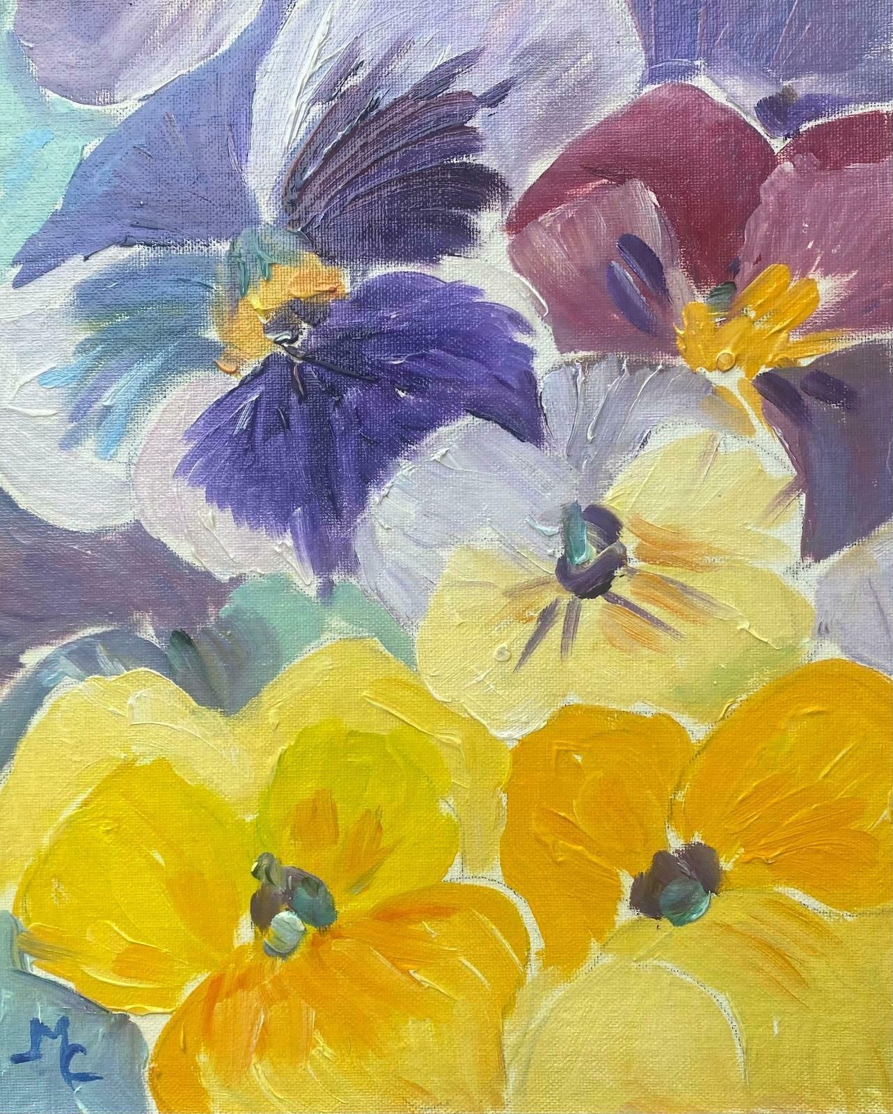 Maggy Claryssecolourful French Impressionist Oil Painting Purple And Yellow Pansiesc.2000