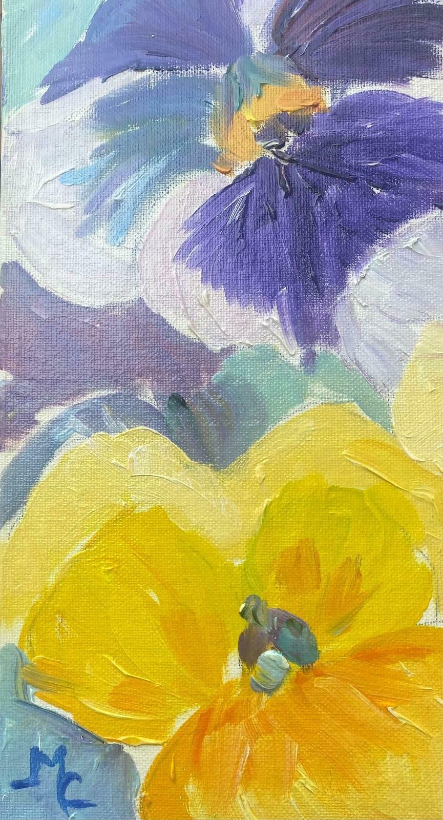 Maggy Claryssecolourful French Impressionist Oil Painting Purple And Yellow Pansiesc.2000 photo furniture