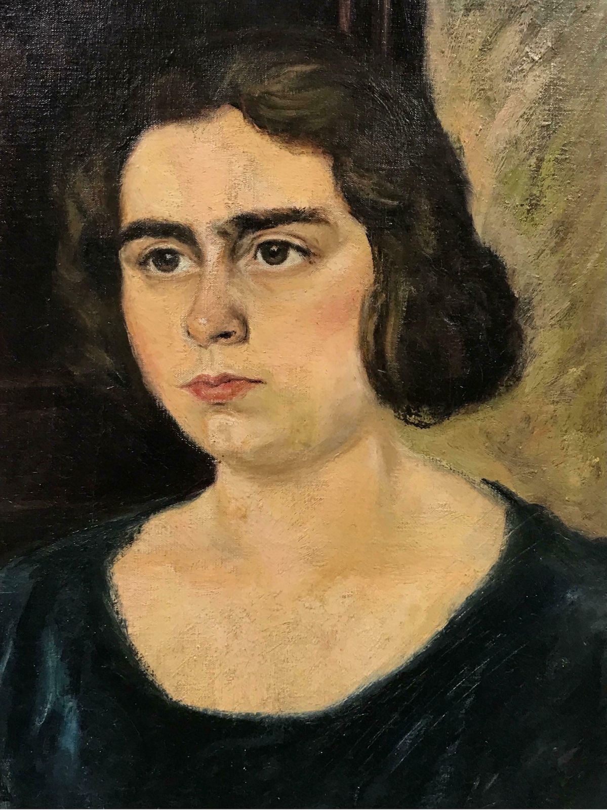 20th Century French School1950's French Oil, Portrait Of A Young Lady With Bobbed Hair & Moody Expressionc. 1950's photo for sale