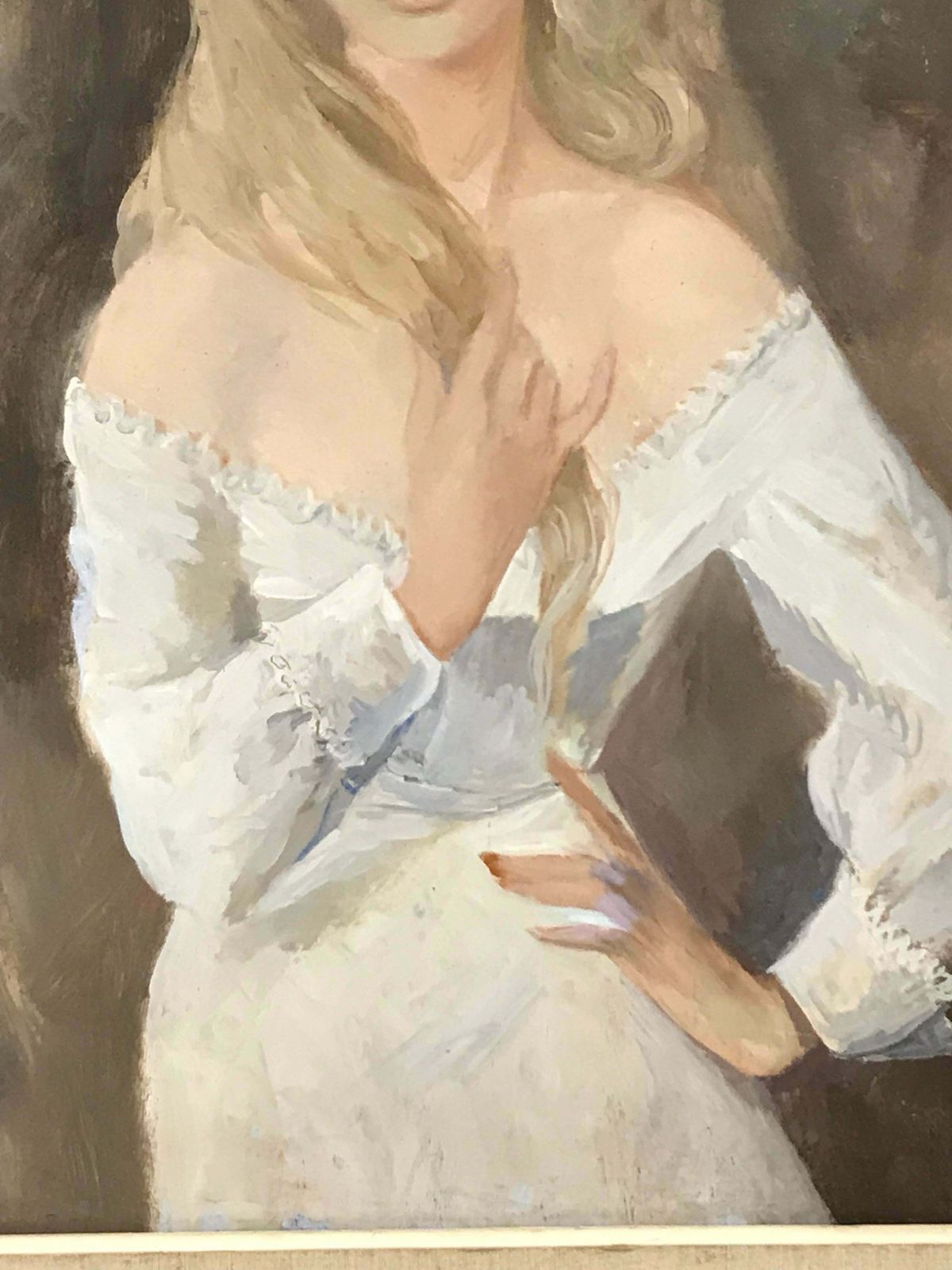 French Schoolvery Large 1960's French Signed Oil   Portrait Of Beautiful Blonde Lady In Whitec. 1960's photo Art