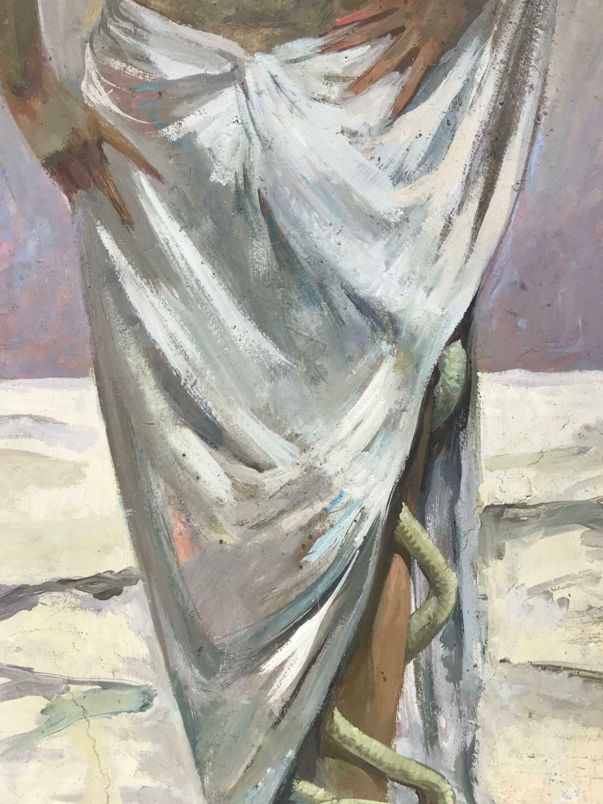 Pierre Piget (1907 1990)huge 1960's French Oil Portrait Of Roman/ Greek Semi Nude Lady Classical Ruins photo Art