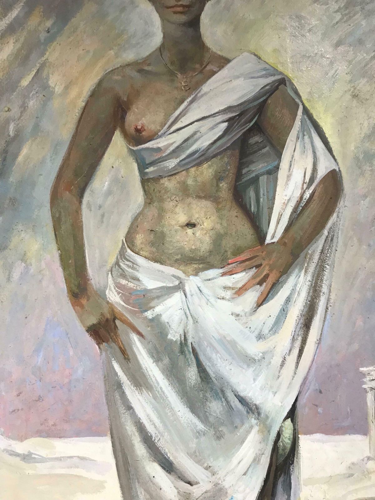 Pierre Piget (1907 1990)huge 1960's French Oil Portrait Of Roman/ Greek Semi Nude Lady Classical Ruins photo 2448.0