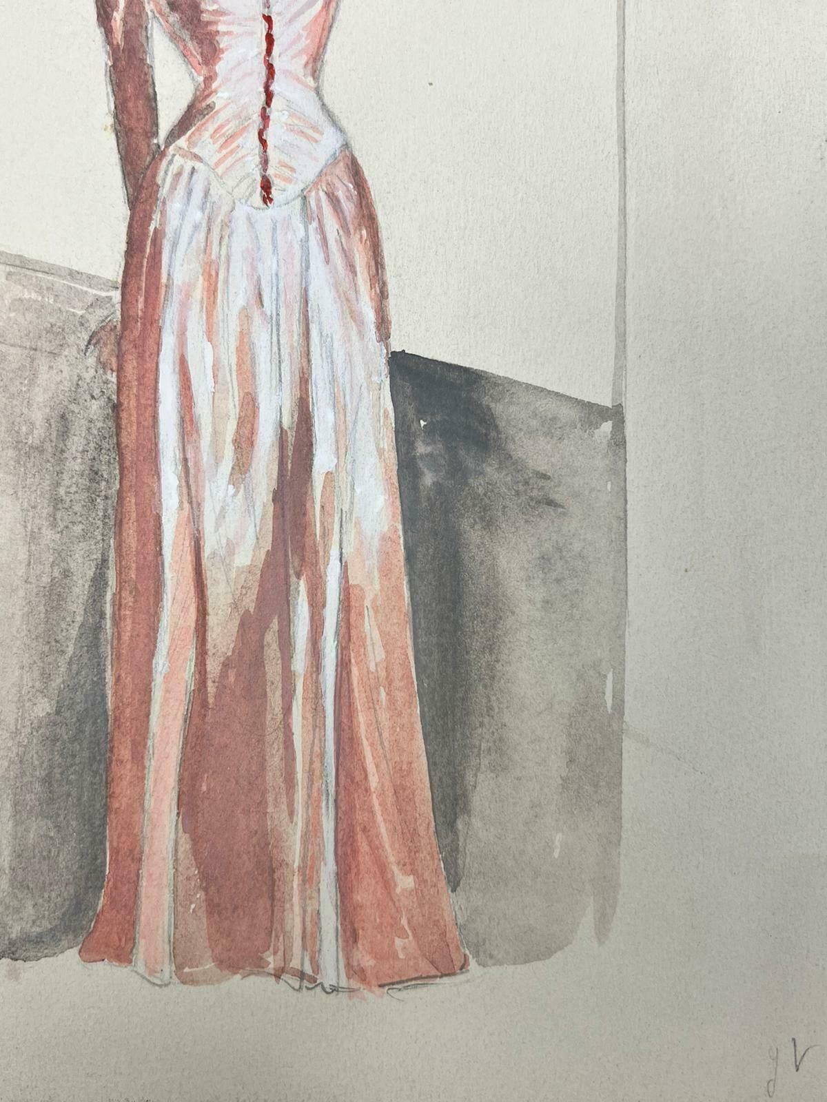 Josine Vignon1950’s Fashion Illustration Original Painting Of A Lady In A Stunning Pink Dress1960's photo furniture