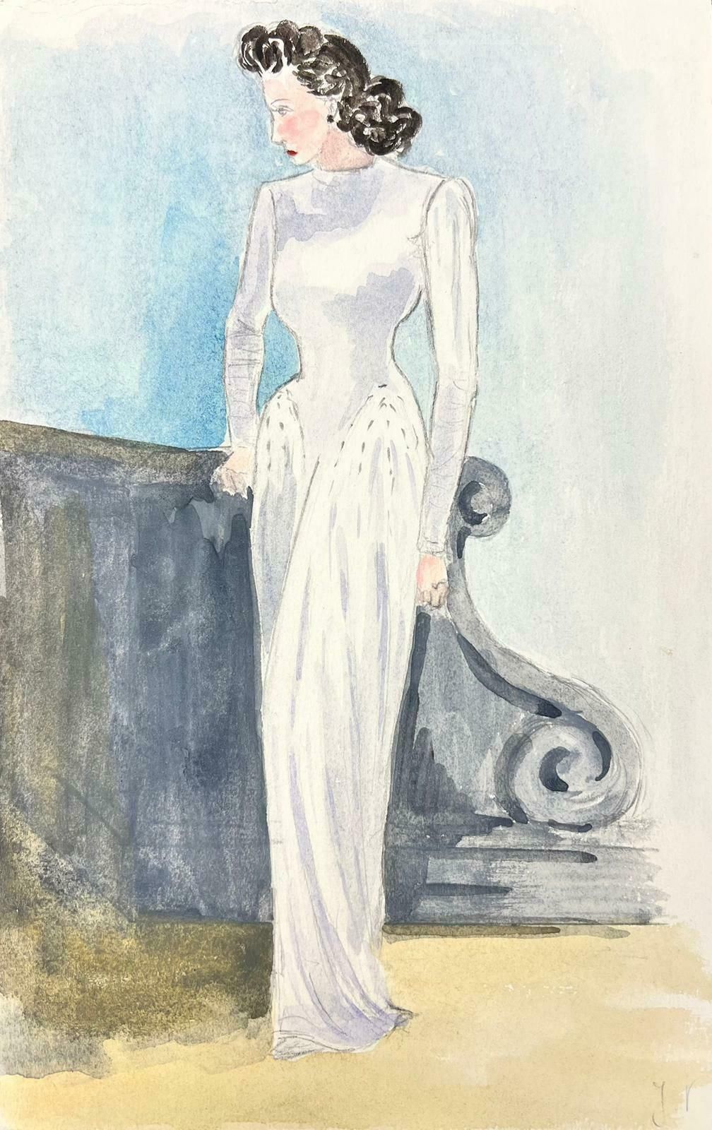 Josine Vignon1950’s Fashion Illustration Original Painting Of The Artist In A White Dress1960's
