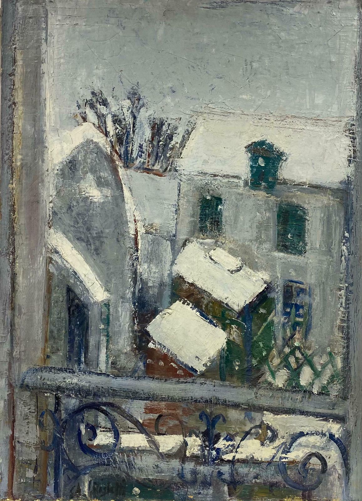 édouard Righetti (1924 2001)1960's French Post Impressionist Oil   Winter Paris View In Rue De Neuilly1960's