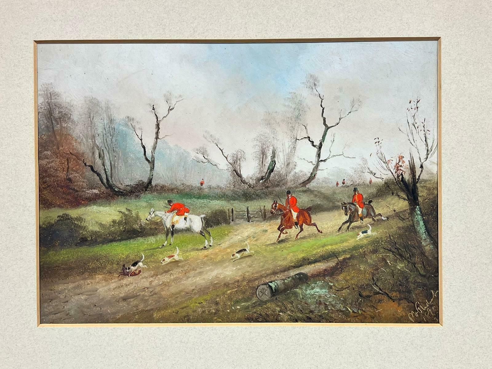Philip Rideoutthe English Fox Hunt Oil Painting Huntsman Red Jackets On Horseback With Houndsc.1890's photo for sale