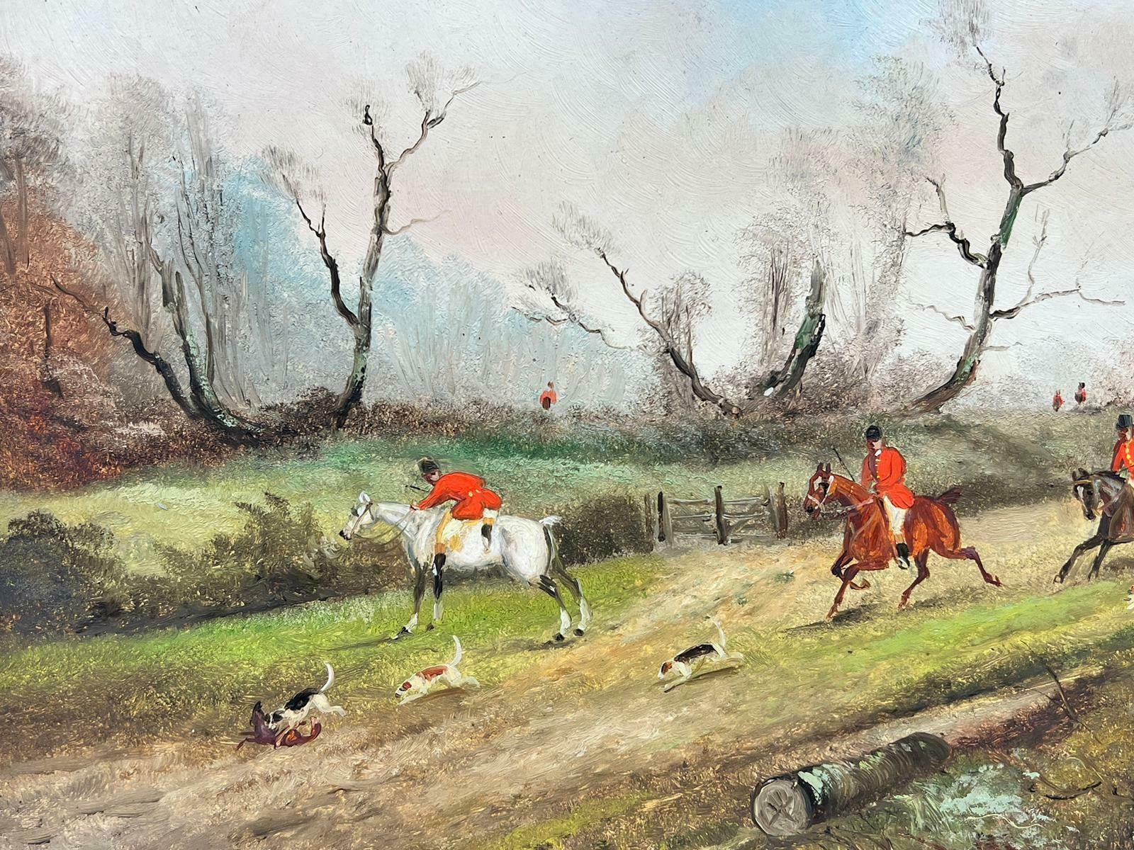 Philip Rideoutthe English Fox Hunt Oil Painting Huntsman Red Jackets On Horseback With Houndsc.1890's photo 765.0