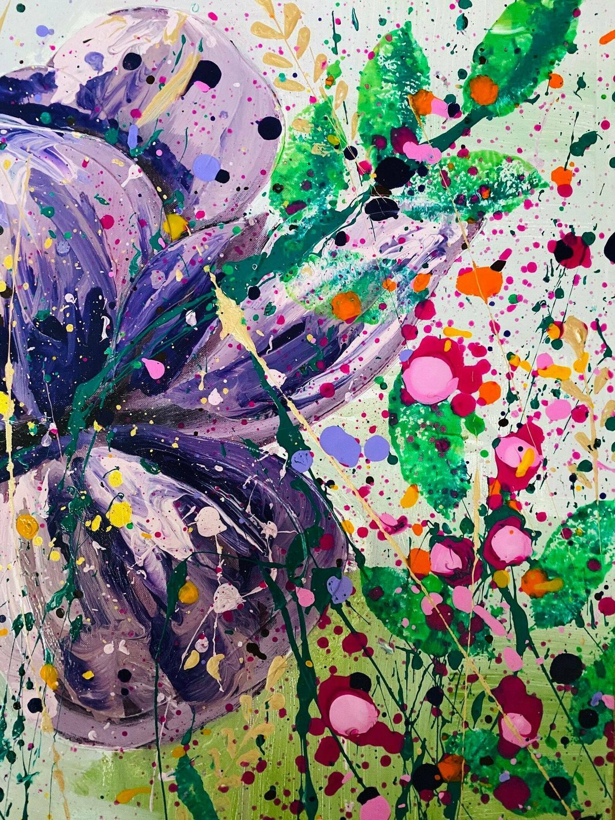 Yvonne..Hand Painted Original Acrylic Floral Art On A Up Cycled Canvas 150cm 50cm photo Art