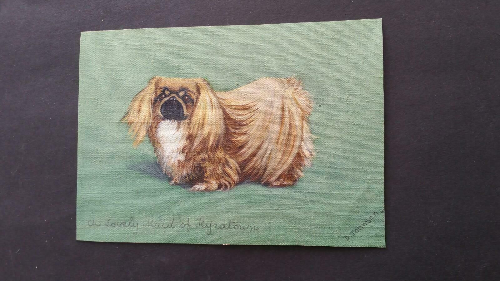 Dorothy Alexandra Johnsonenglish School Mid 20th Century Oil Painting: Pekingese Dogc 1950s photo vinterior