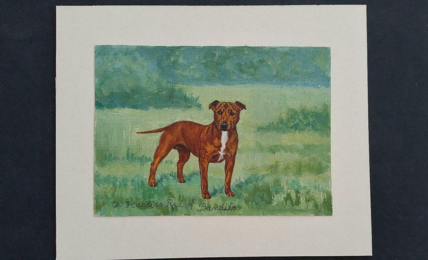 Dorothy Alexandra Johnsonenglish School Mid 20th Century Oil Painting Staffordshire Bull Terrier Dog C 1950s photo furniture