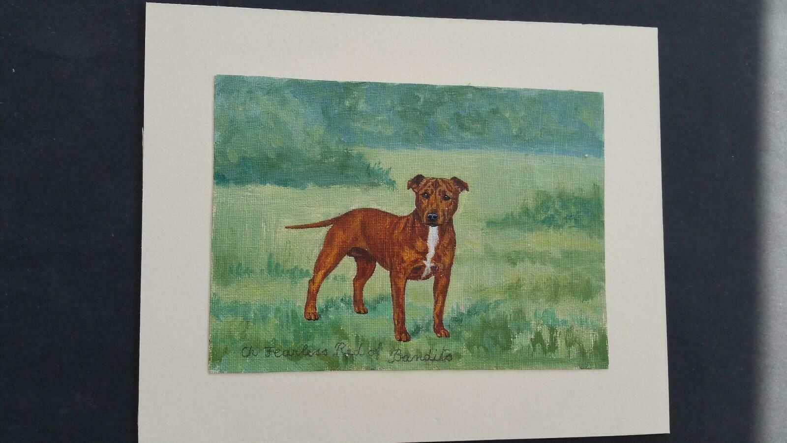 Dorothy Alexandra Johnsonenglish School Mid 20th Century Oil Painting Staffordshire Bull Terrier Dog C 1950s photo vintage