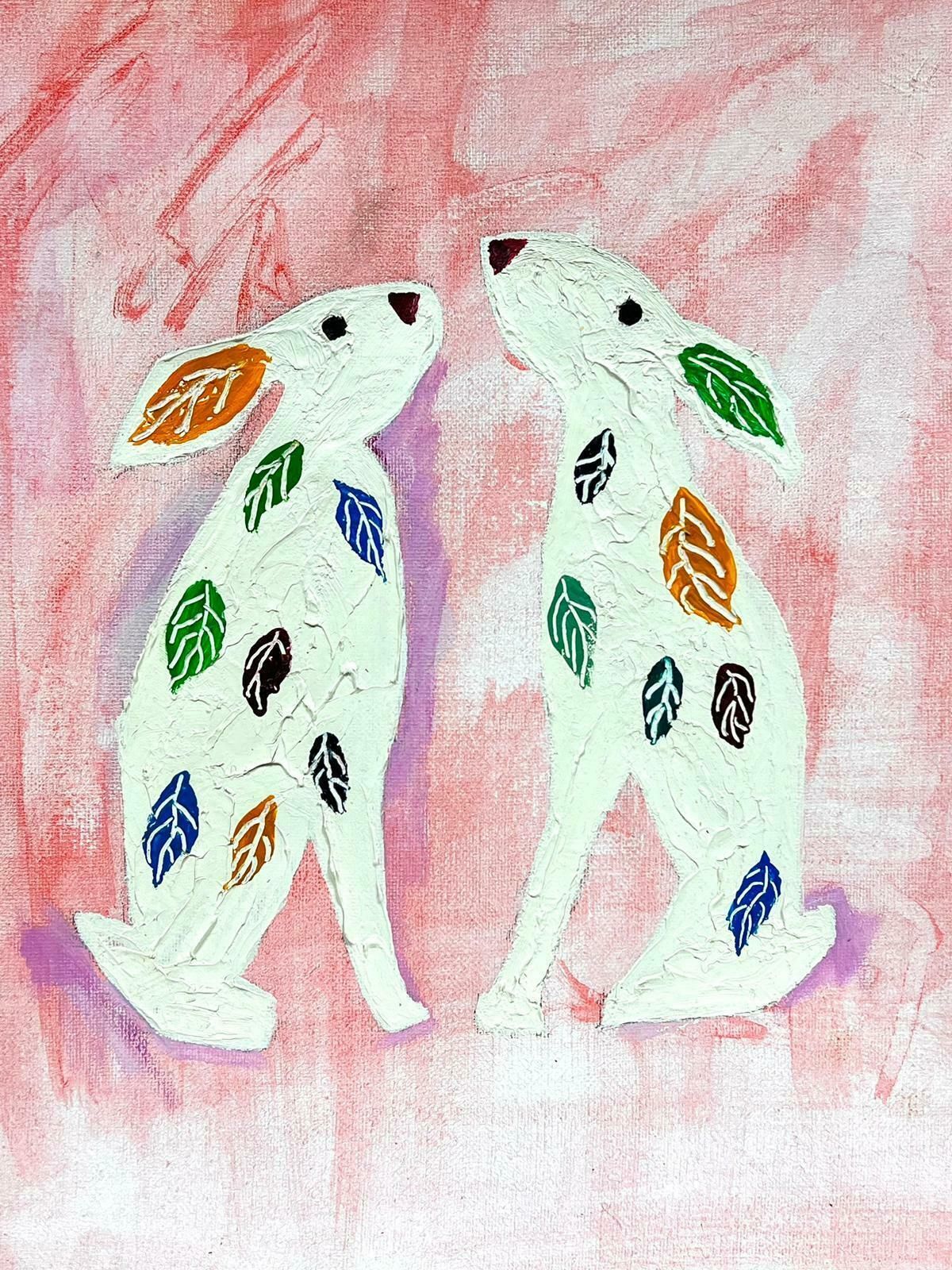 Irish Contemporarymarch Hares Colorful Irish Contemporary Abstract Painting Pair Of Hares2022 photo furniture