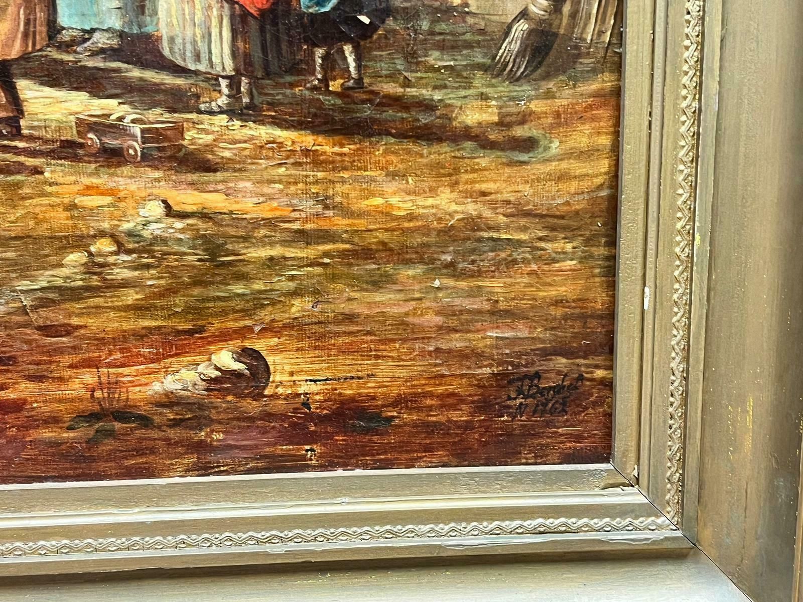 Antique Englishhuge Victorian English Oil Painting For Restoration Family Playing Games Outside photo 765.0