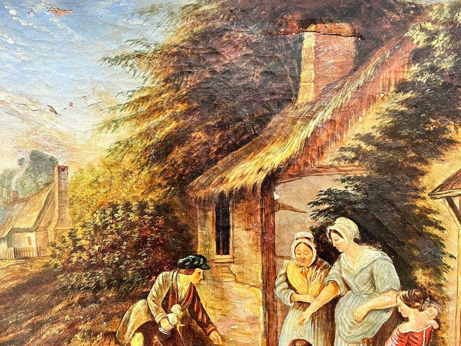 Antique Englishhuge Victorian English Oil Painting For Restoration Family Playing Games Outside photo vinterior
