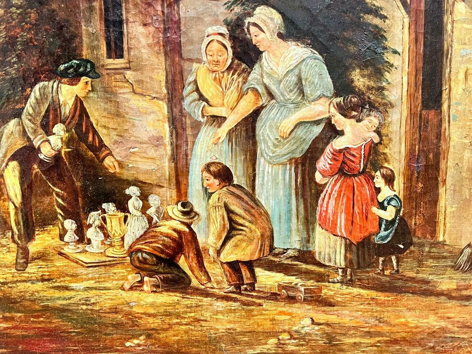 Antique Englishhuge Victorian English Oil Painting For Restoration Family Playing Games Outside photo buy