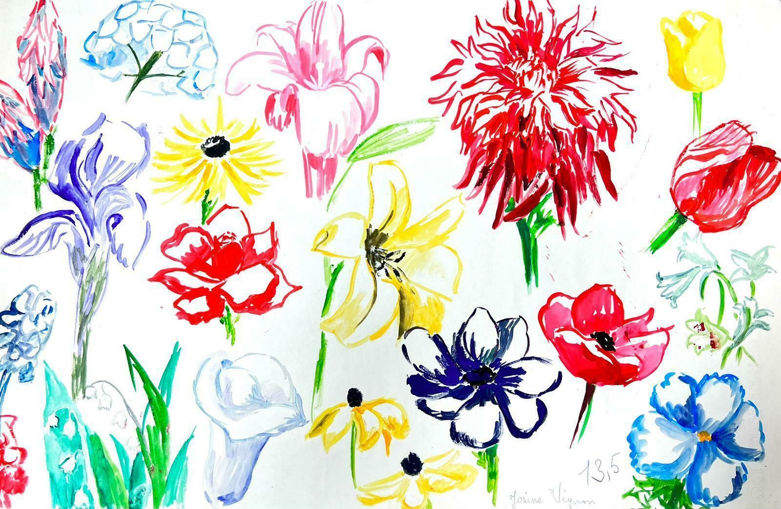 Josine Vignonmid Century French Illustration Sketches Of Bright Flower Types1960's