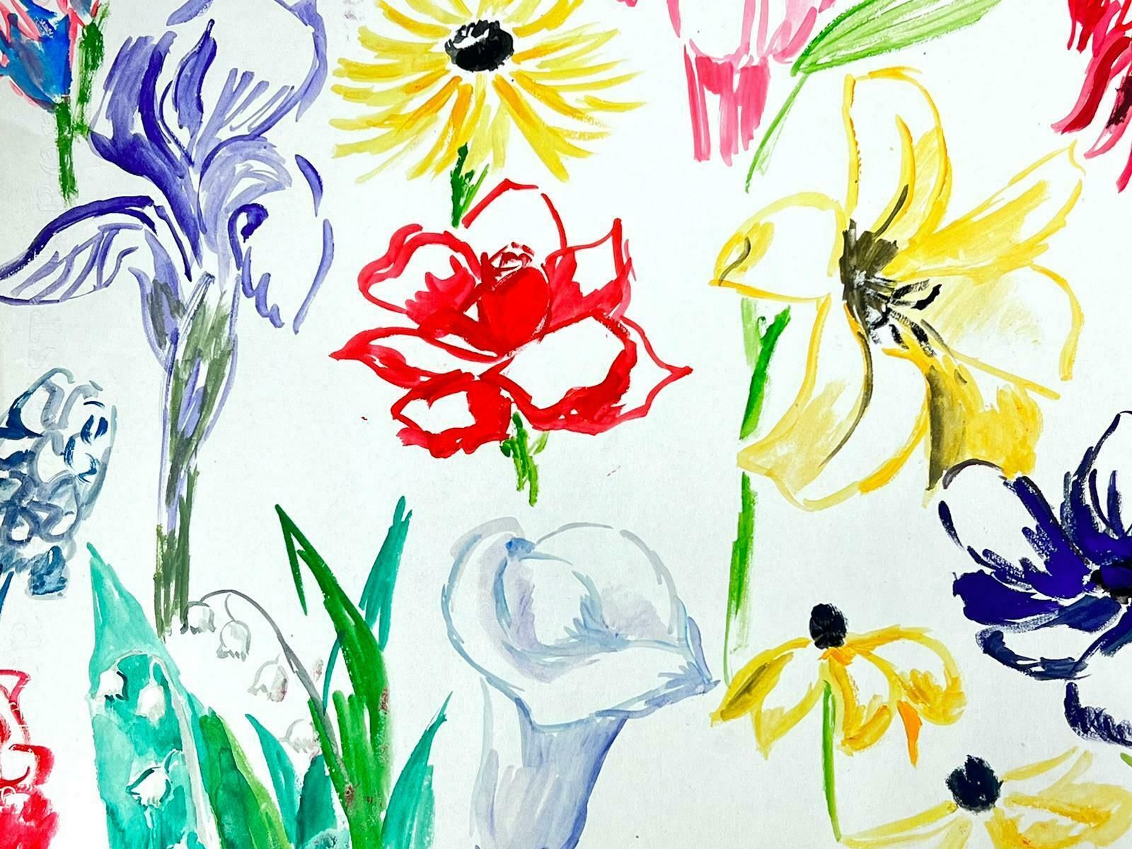 Josine Vignonmid Century French Illustration Sketches Of Bright Flower Types1960's photo 153.0