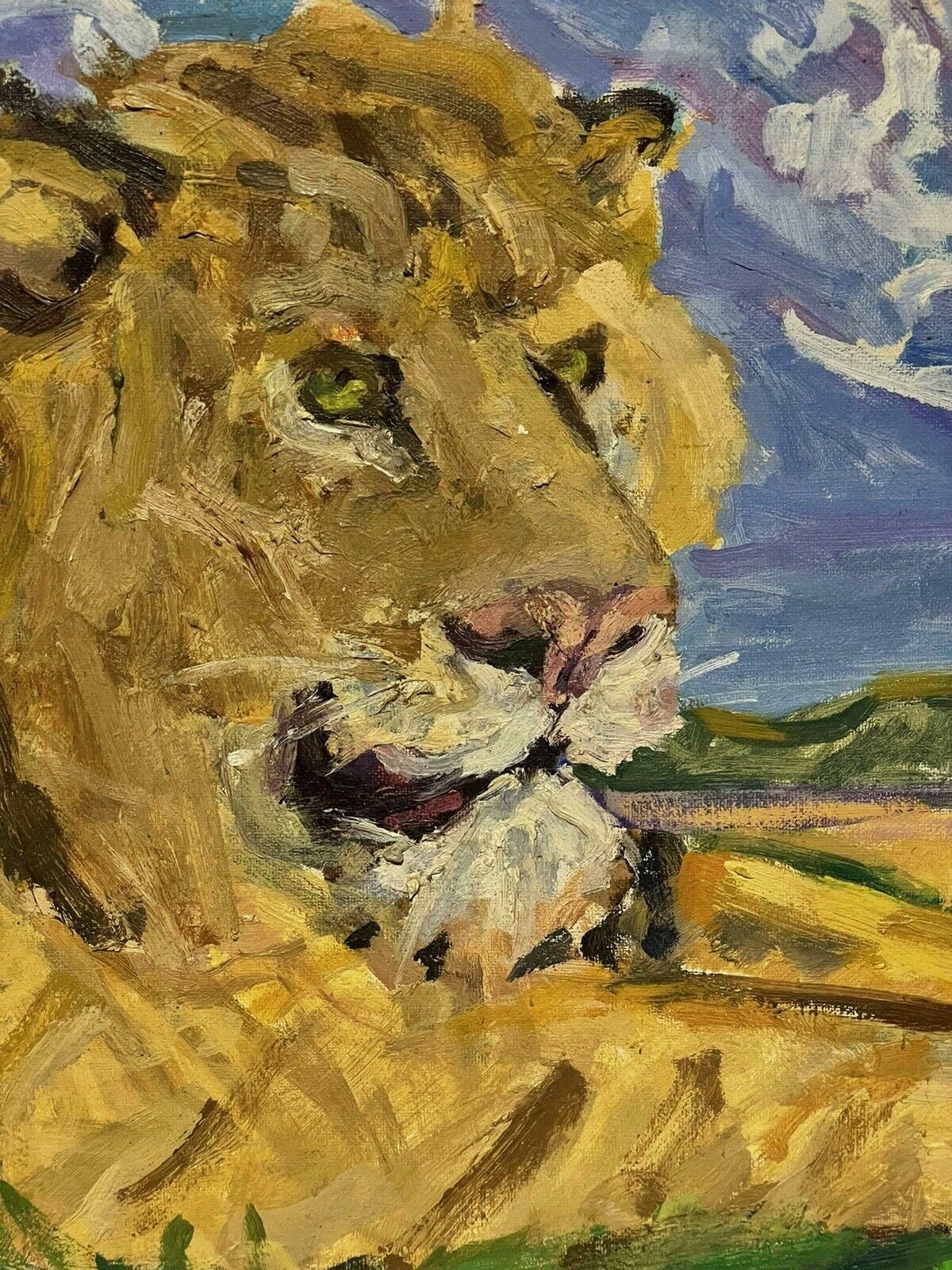 Douglas Stuart Allenlarge Impressionist Signed Oil Painting   Lion Resting In Landscape20th Century photo vinterior