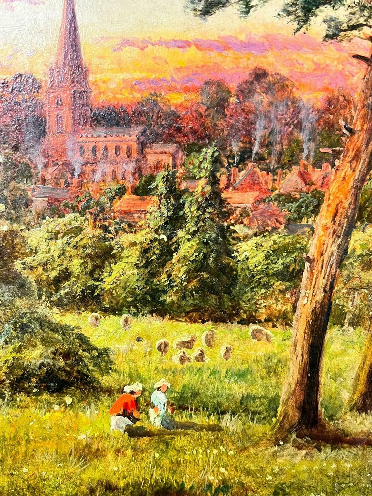 Antique English Antique Victorian English Figures In Sheep Field With The Sunrise Over Village photo furniture