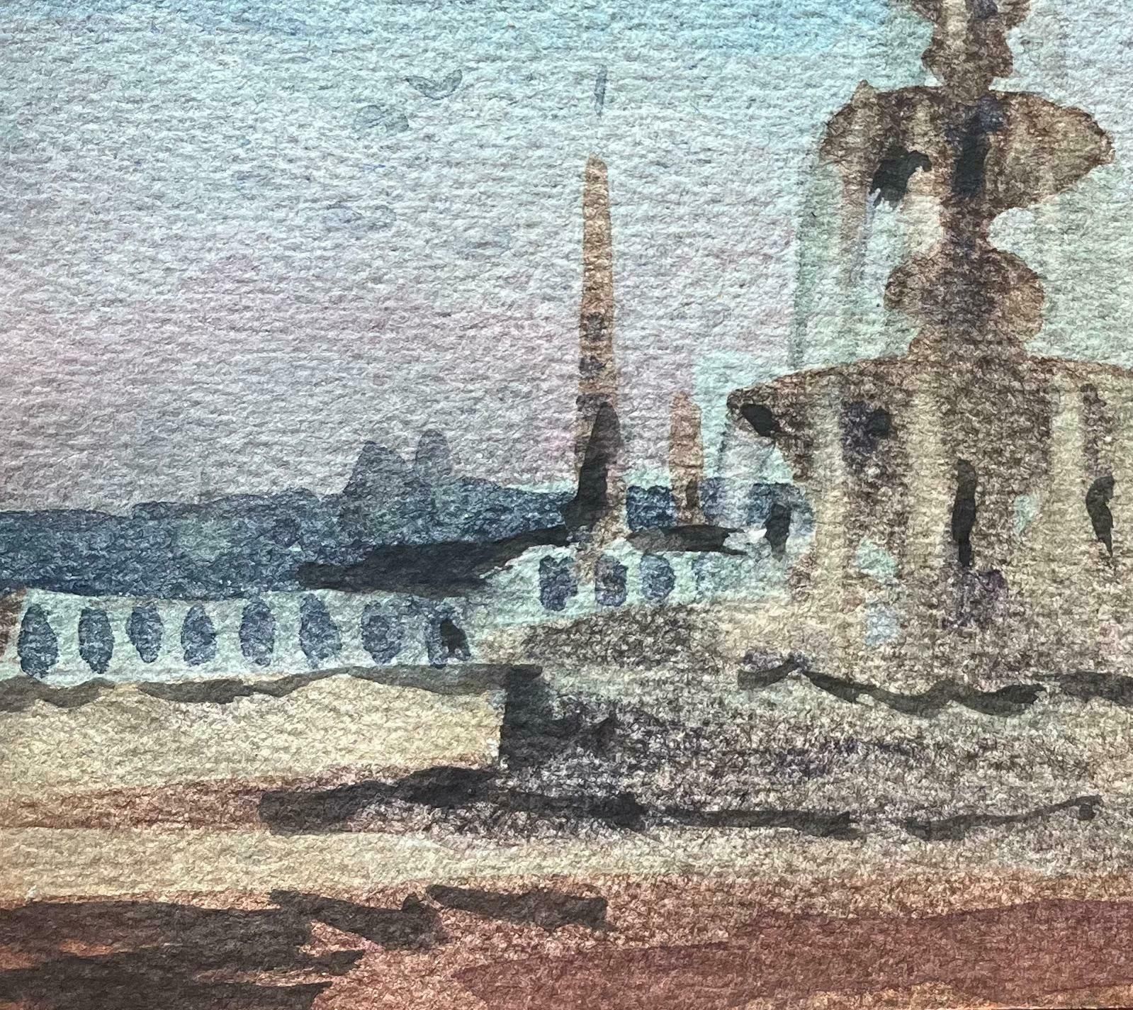 Maurice Mazeiliefrench Impressionist Watercolor Of Fontaine Des Mers At Place De La Concorde20th Century photo for sale