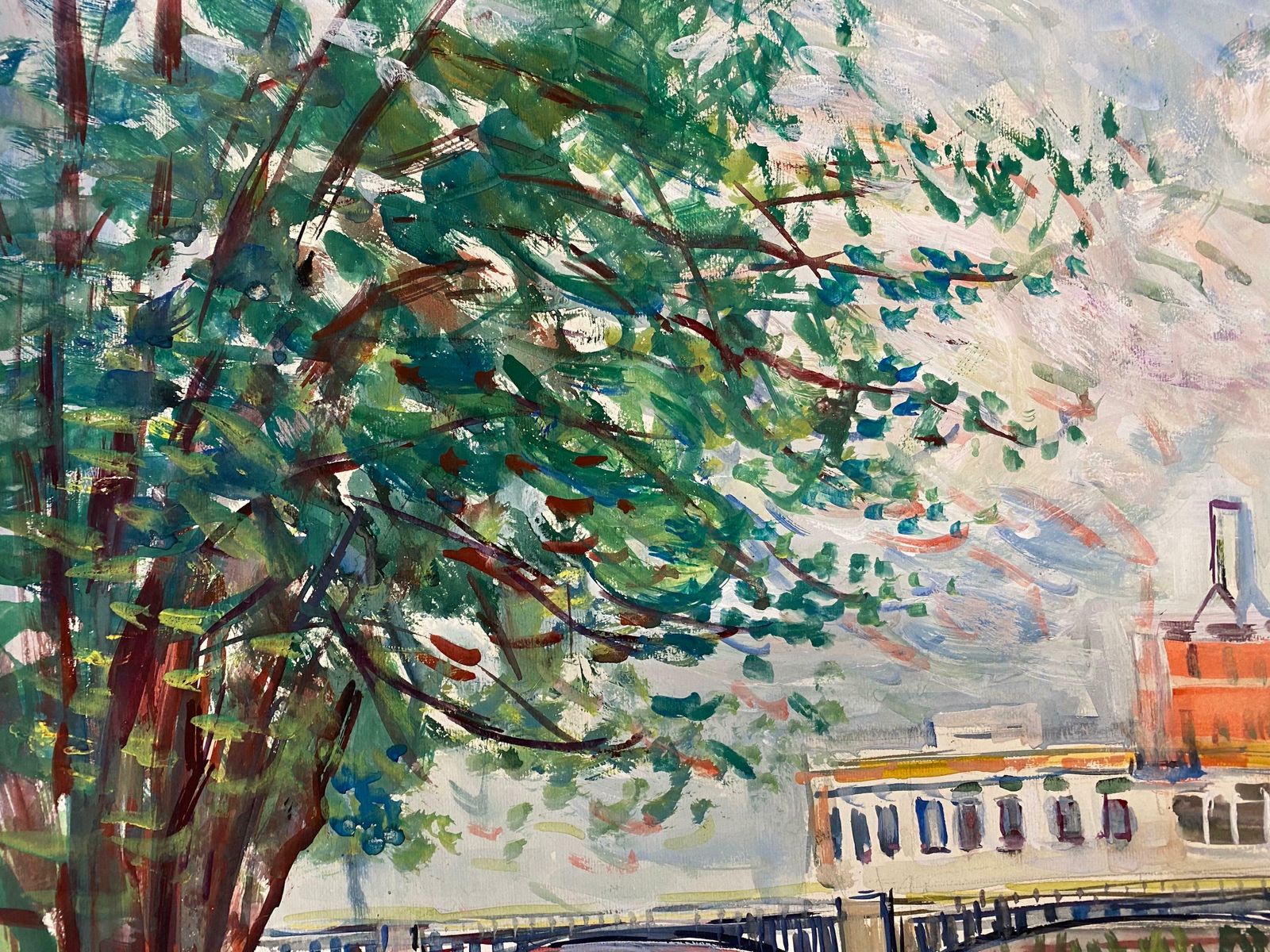 édouard Righetti (1924 2001)original French Mid Century Colourful Landscape, French Bridge1950's photo for sale