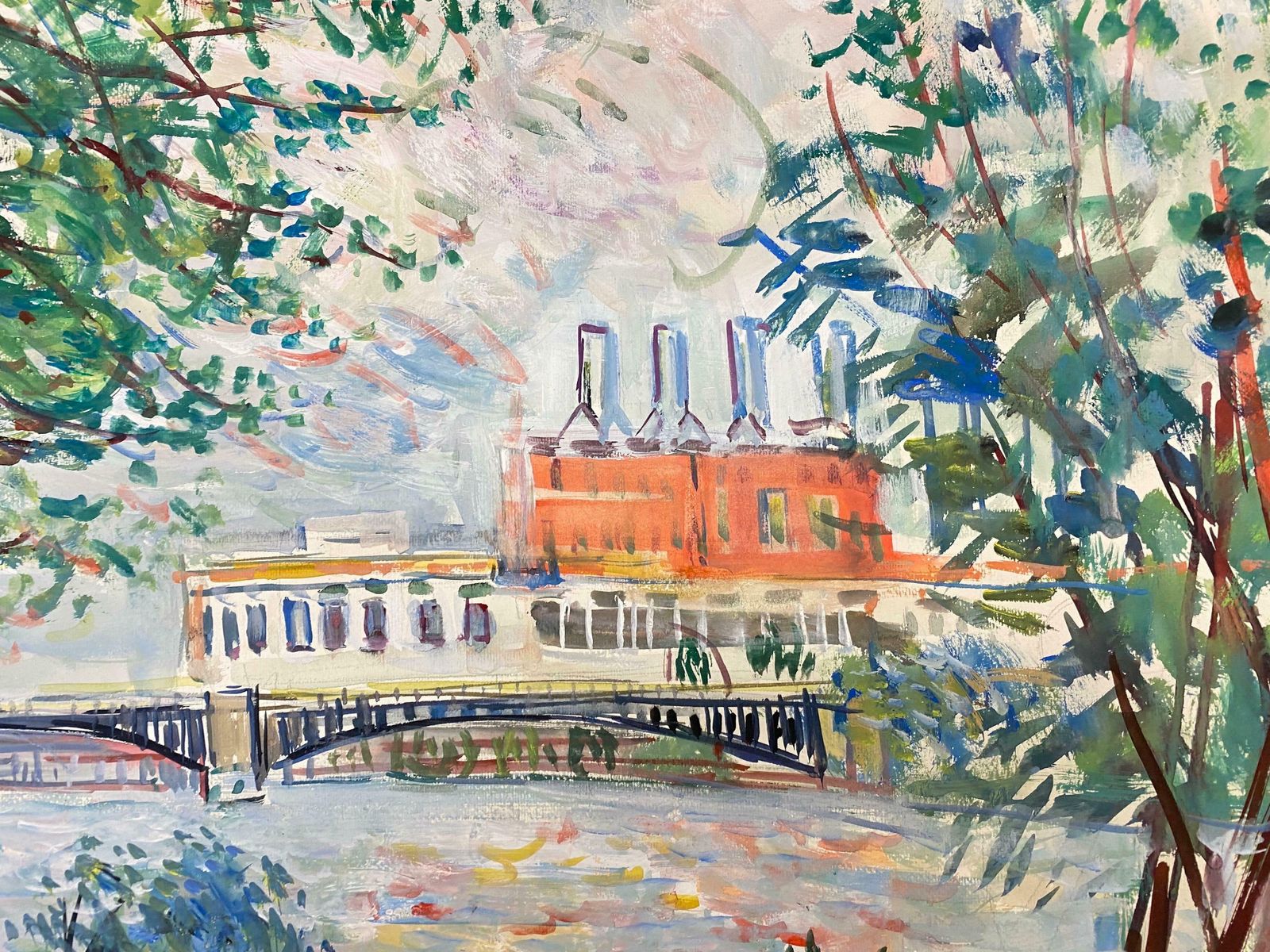 édouard Righetti (1924 2001)original French Mid Century Colourful Landscape, French Bridge1950's photo 561.0
