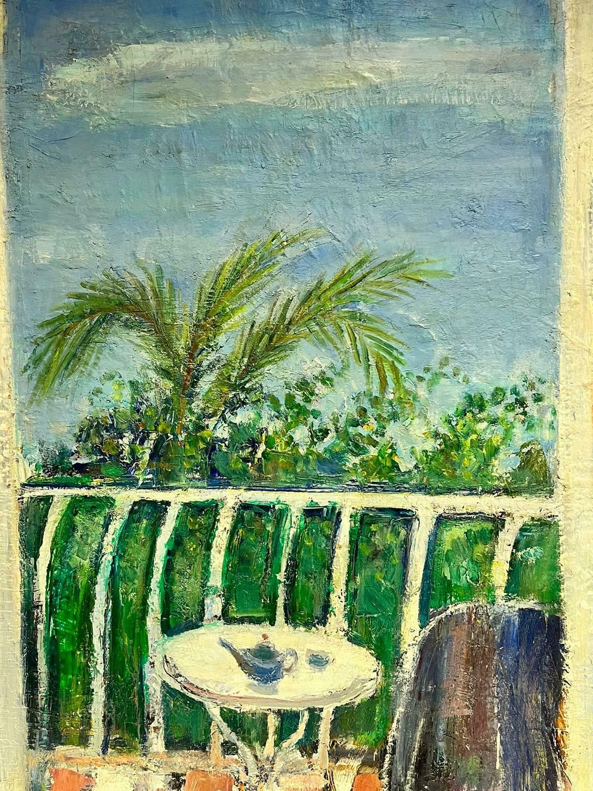 édouard Righetti (1924 2001)original French Mid Century Postimpressionist Oil Green Balcony Med Terrace View1950's photo Art
