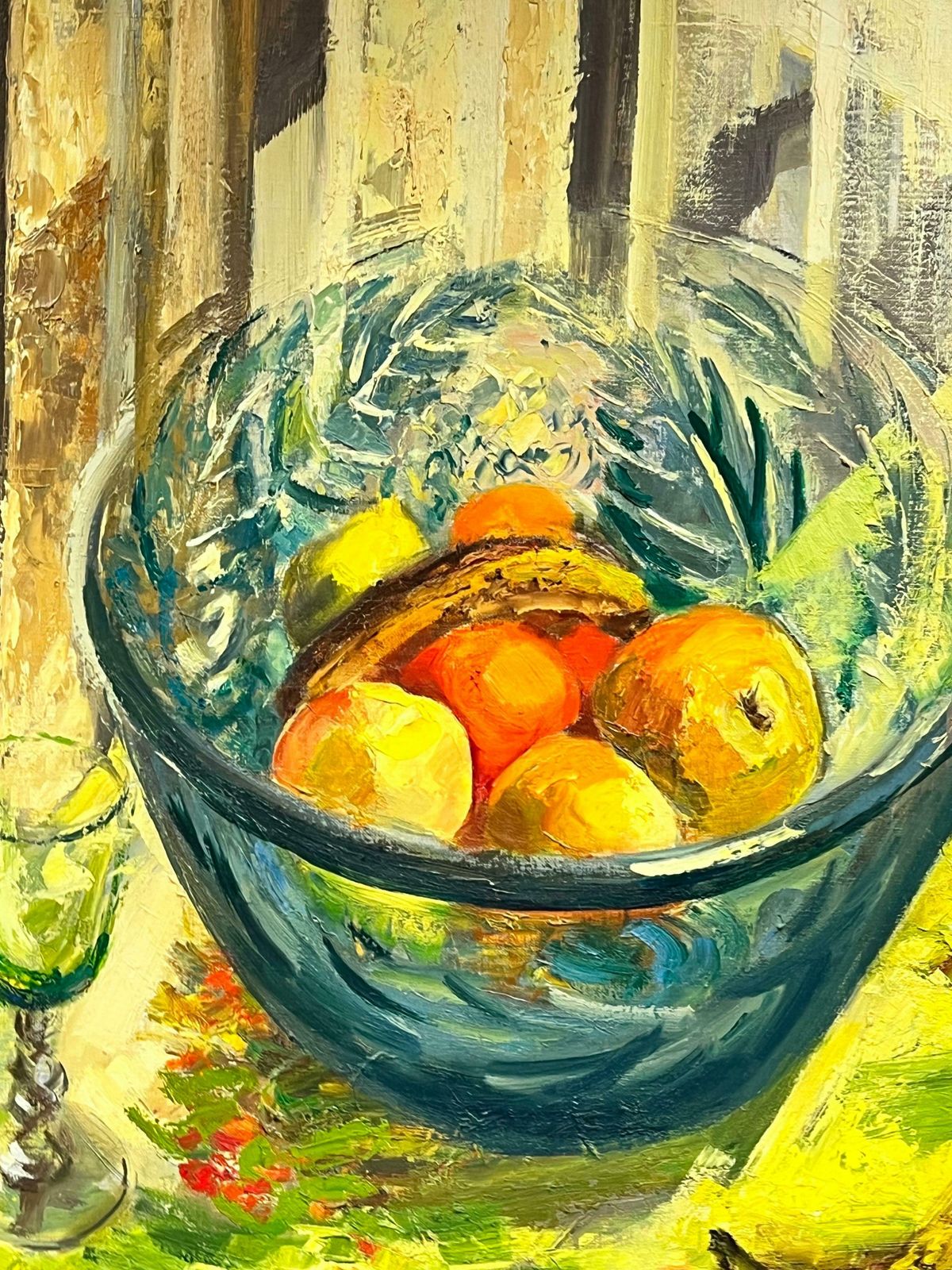 Josine Vignonhuge 1960's French Post Impressionist Signed Oil Fruit Bowl Interior Room1960's photo furniture