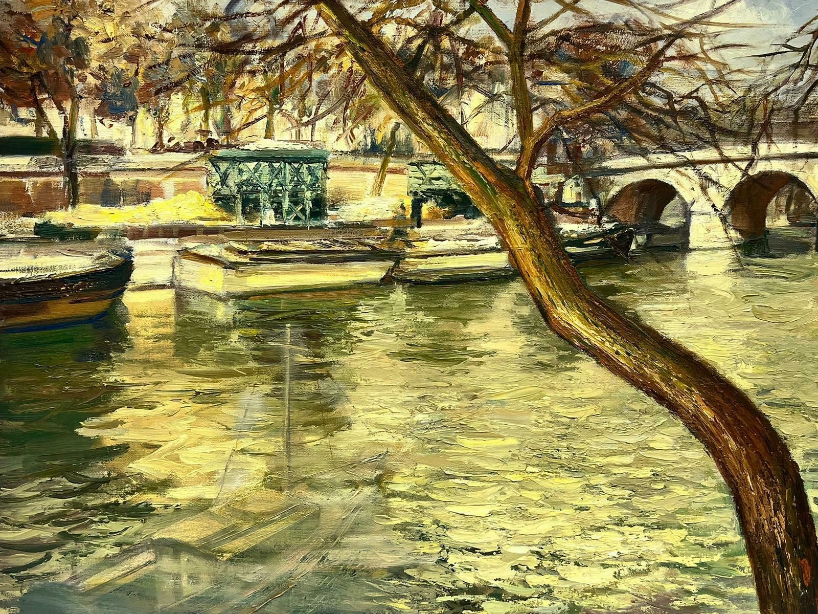 Josine Vignonautumn Light In Paris Beautiful Atmospheric River Seine Boats View, French Oil 1960's photo 1887.0