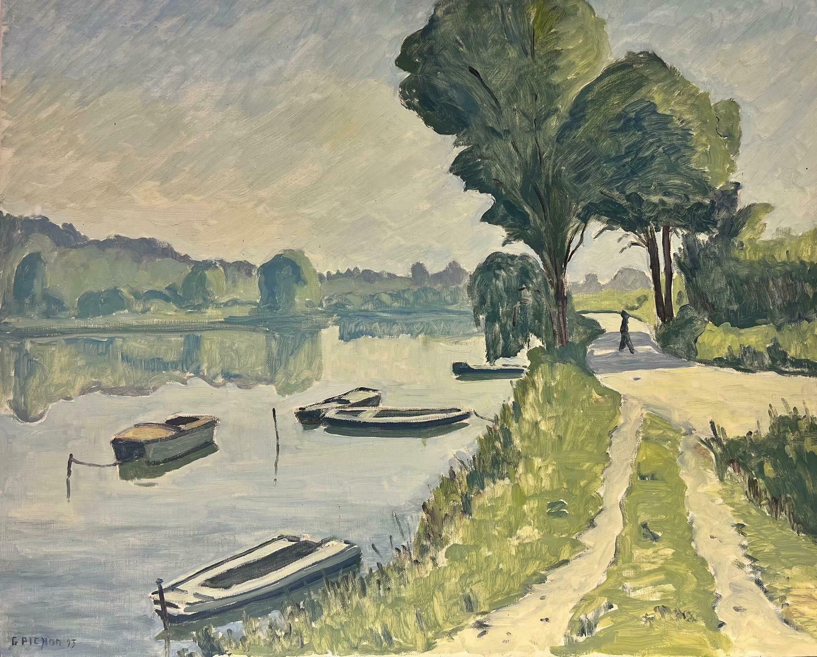 Guy Pichonfine French Impressionist Signed Oil Tranquil River Seine At Incheville20th Century