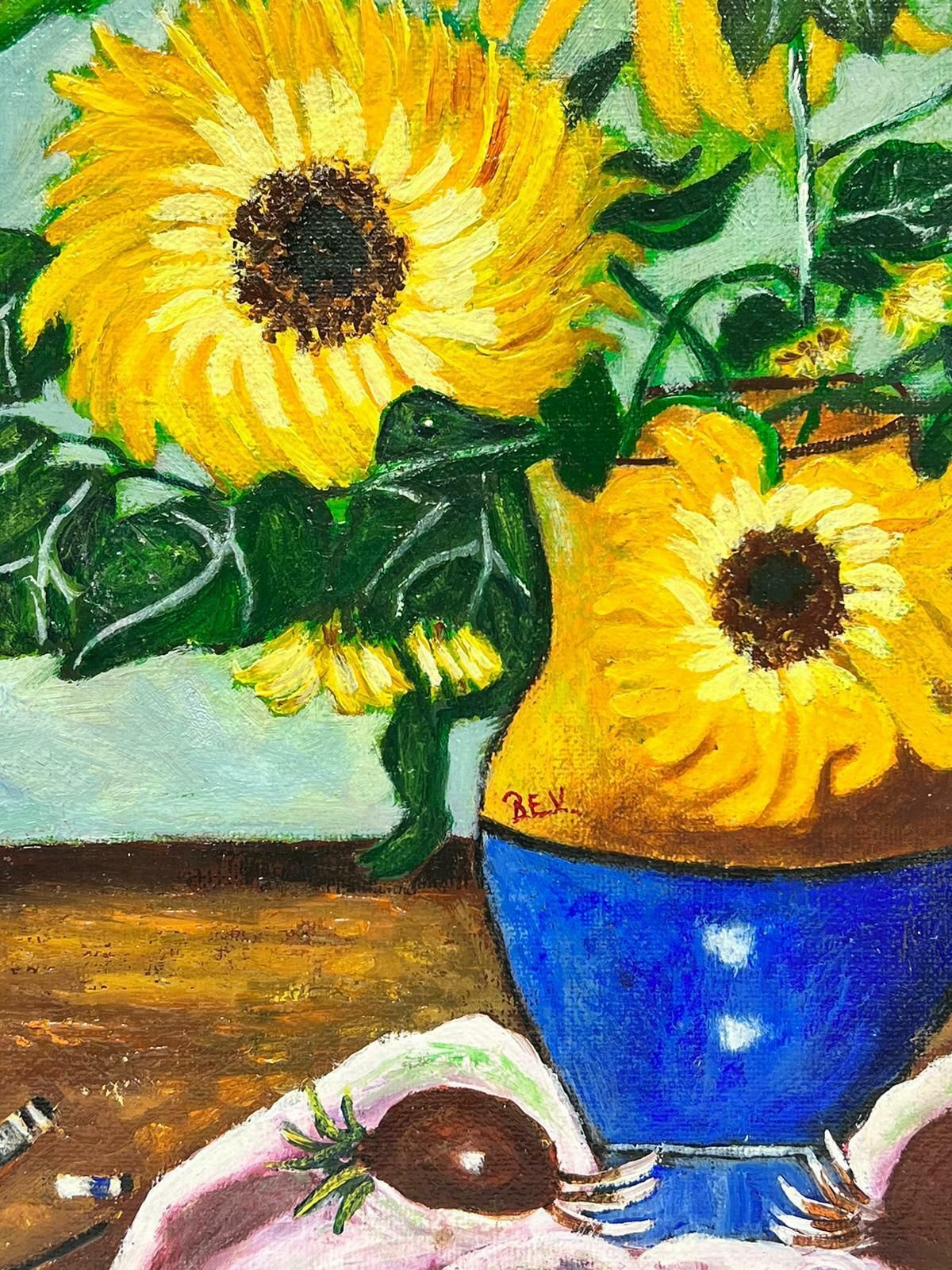 Ben Powellcontemporary British Acrylic Painting Sunflowers In Vase photo 765.0