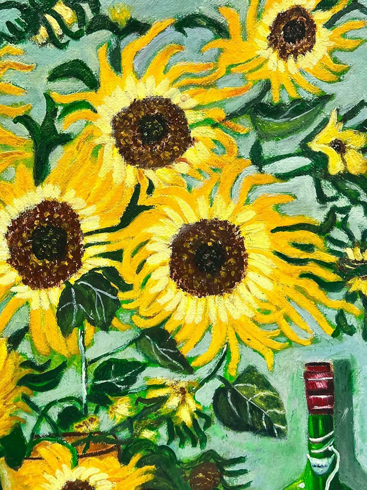 Ben Powellcontemporary British Acrylic Painting Sunflowers In Vase photo vinterior